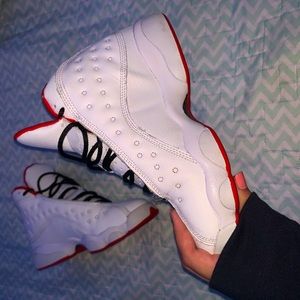 white and red jordan 13s